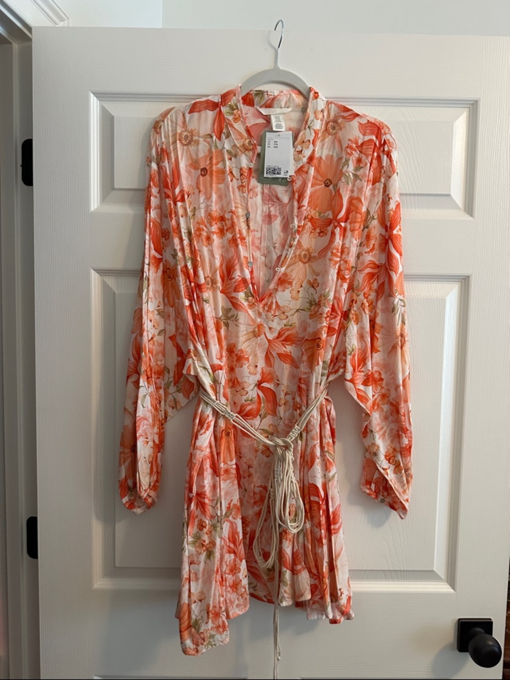 H&M Coral and White Floral Long-Sleeve Dress